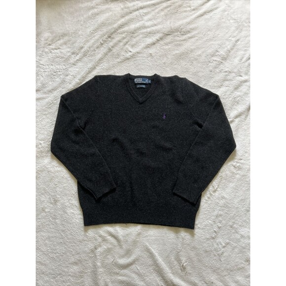 Polo Ralph Lauren 100% Lambs Wool Italian Yarn Sweater Pullover Gray Size Large - Picture 1 of 7